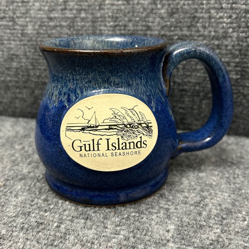 Sunset Hill Stoneware Gulf Islands National Seashore Blue Drip Glaze Pottery Mug